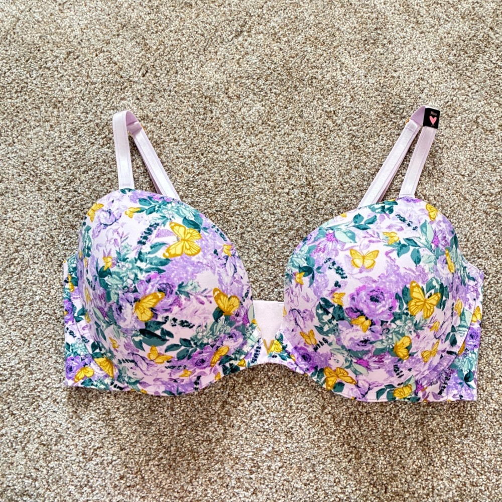 Victoria‎ Secret Push-Up Bra Womens 38DD Purple Floral Butterfly 11200761